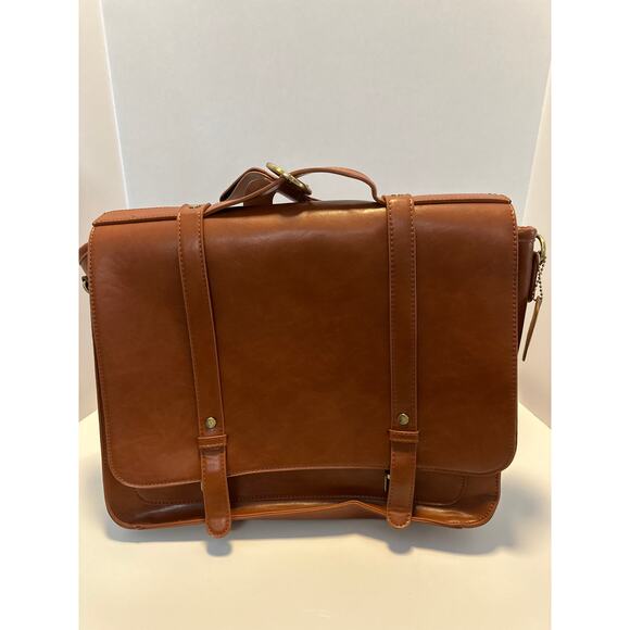 Ecosusi Brown Faux Leather Convertible Briefcase Backpack Messenger Work Tote - Picture 1 of 6